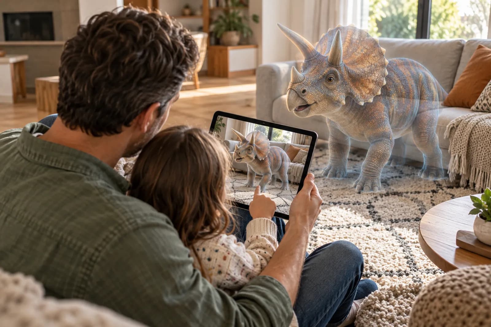 Copil care explorează un model 3D acasă